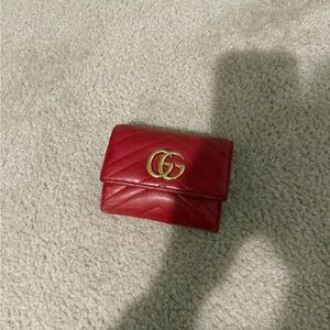 Gucci Red Quilted Leather Small Wallet with Gold GG